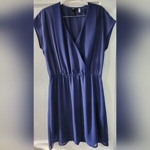 H&M Blue V-Neck Midi Dress with Flutter Cap Sleeves